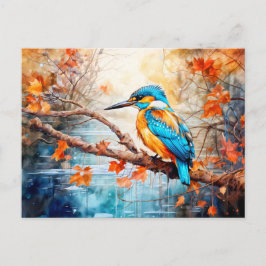 Kingfisher above pond in painterly style シーズンポストカード