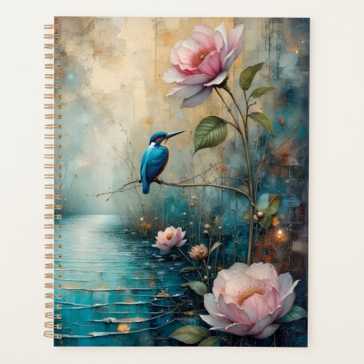 Kingfisher and pink roses プランナー手帳 (正面)