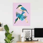 Kingfisher Birds Pink Watercolor  ポスター (ホームオフィス)