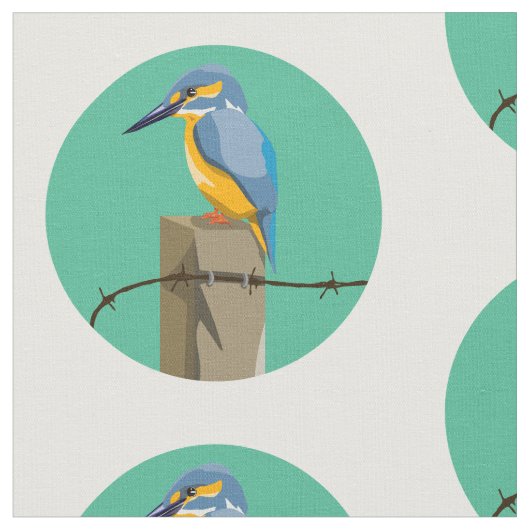 Kingfisher Kotare NZ鳥 ファブリック (クローズアップ)