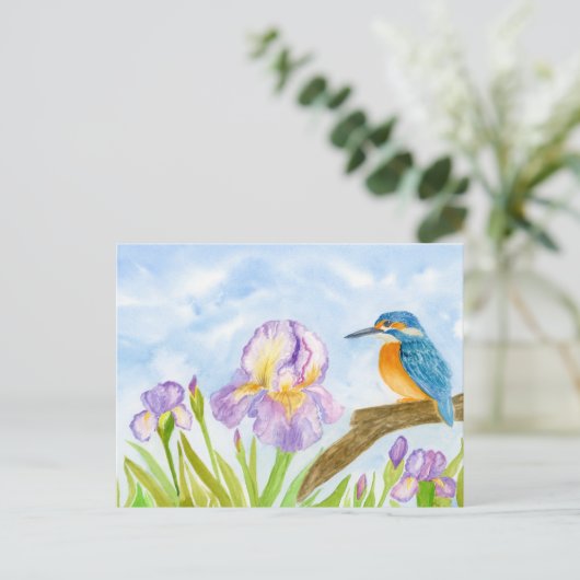 Kingfisher with Purple Irises ポストカード (スタンド正面)