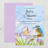  Kingfisher with Purple Irises Baby Shower 招待状 (正面/裏面)