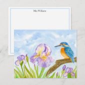 Kingfisher with Purple Irises Personalized ノートカード (正面/裏面)