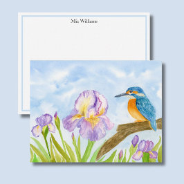 Kingfisher with Purple Irises Personalized ノートカード