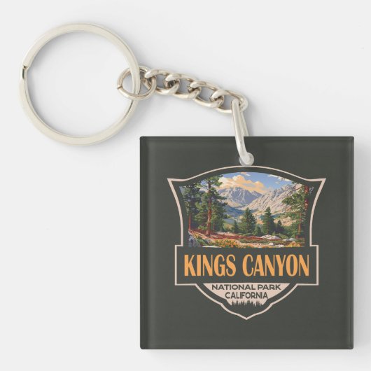 Kings Canyon National Park Illustration Retro Art キーホルダー (正面)