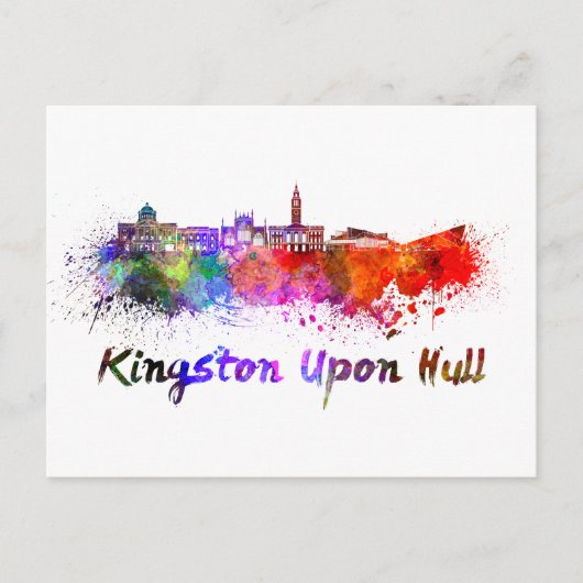 Kingston Upon Hull skyline in watercolor ポストカード (正面)