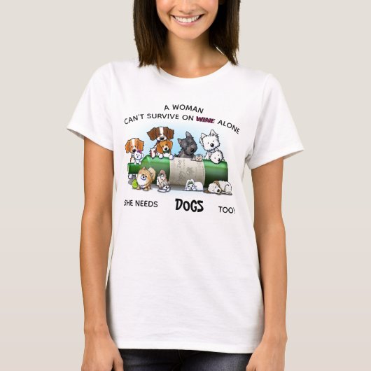 KiniArtの女性の犬およびワイン Tシャツ (正面)