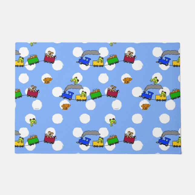 KiniArtカタツムリ列車と子犬 ドアマット (正面)