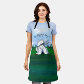 KiniArtサモイェドオールオーバープリントエプロン エプロン (着用した状態)