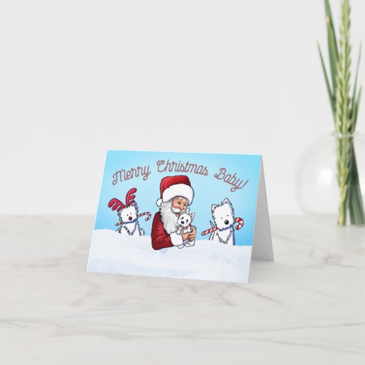 KiniArt ウェスティーとサンタのクリスマスノート シーズンカード (正面)