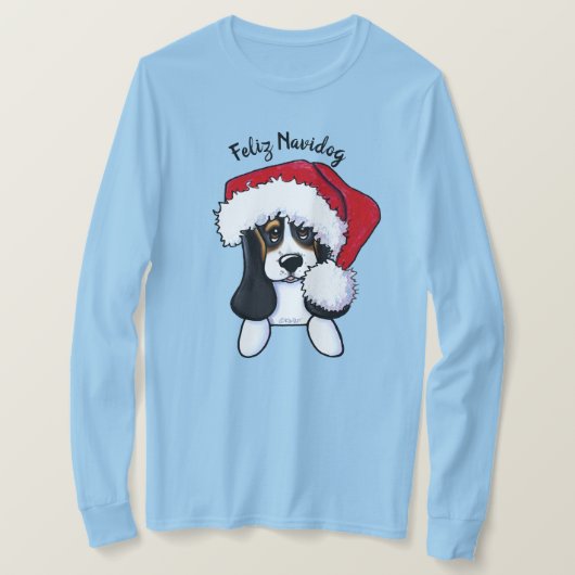 KiniArt クリスマス バセットハウンド Tシャツ (デザイン正面)