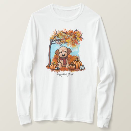 KiniArt ゴールデンドゥードル 子犬の秋 Tシャツ (デザイン正面)
