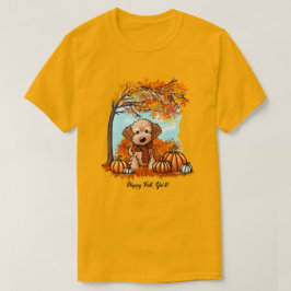 KiniArt ゴールデンドゥードル 子犬の秋 Tシャツ