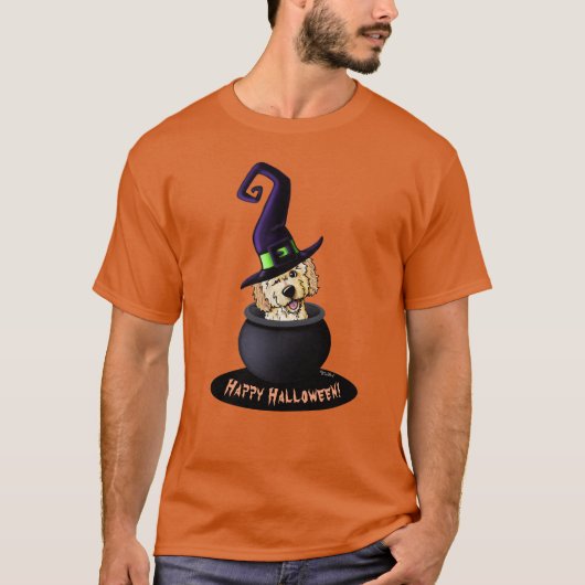 KiniArt ドゥードル犬魔女ハロウィンTシャツ Tシャツ (正面)