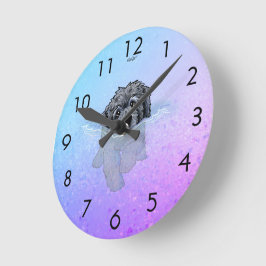 KiniArt ブラック ゴールデンドゥードル ラージクロック ラウンド壁時計