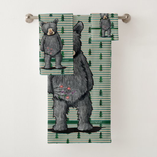 KiniArt Black Bear and Trees バスタオルセット (インサイチュ)