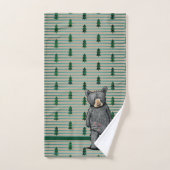 KiniArt Black Bear and Trees バスタオルセット (ハンドタオル)