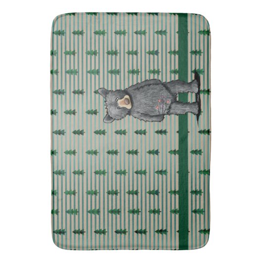 KiniArt Black Bear and Trees バスマット (正面縦)