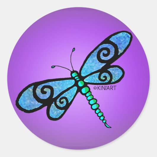KiniArt Dragonfly Stickers ラウンドシール (正面)