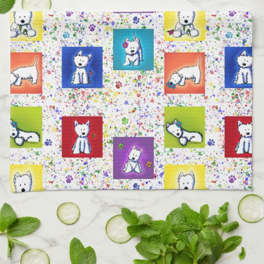 KiniArt Flowerbox Westies キッチンタオル (折り畳み)