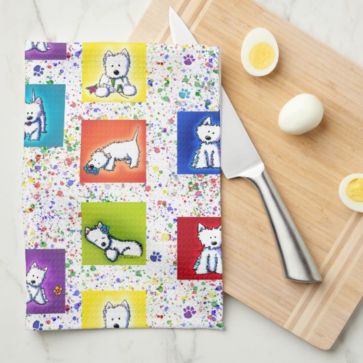 KiniArt Flowerbox Westies キッチンタオル (四つ折り)