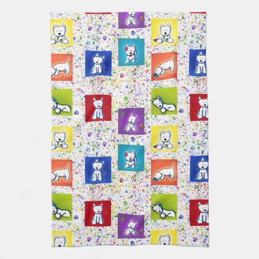 KiniArt Flowerbox Westies キッチンタオル (縦)