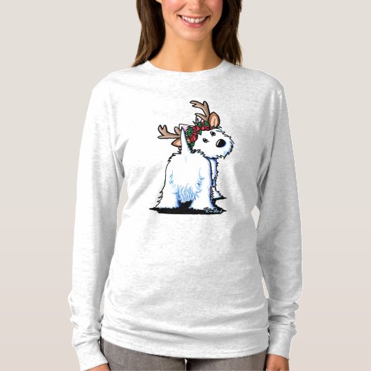 KiniArt Fluffybutt Westie Reindeer Tシャツ (正面)