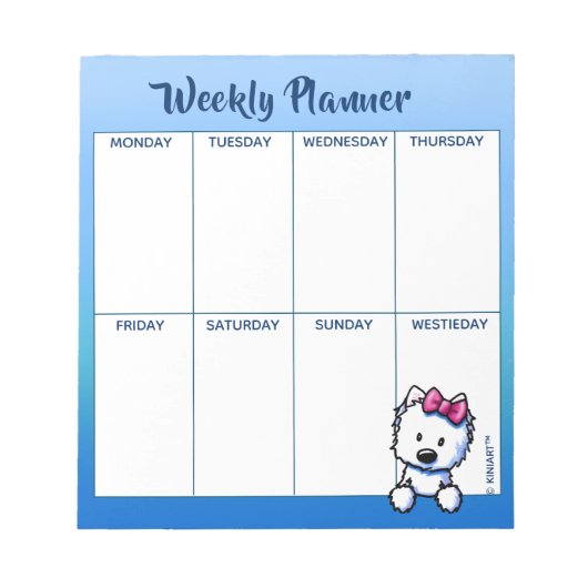 KiniArt Westie Lovers Weekly Schedule Notepad ノートパッド (正面)
