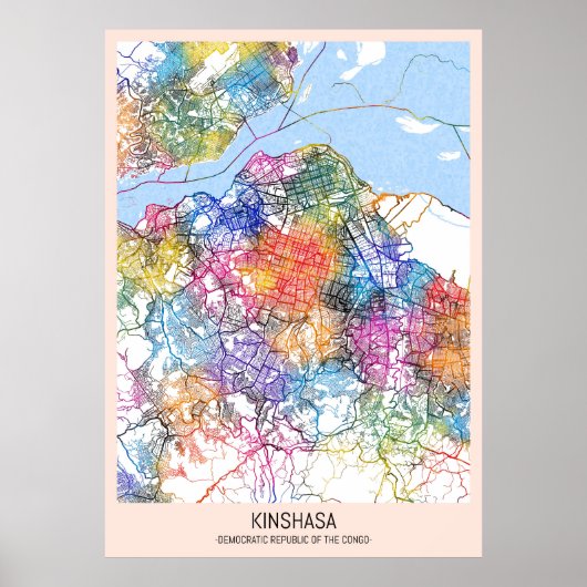 Kinshasa DR Congo City Map ポスター (正面)