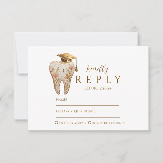 Kintsugi Floral Tooth Graduation Party 出欠カード (正面)