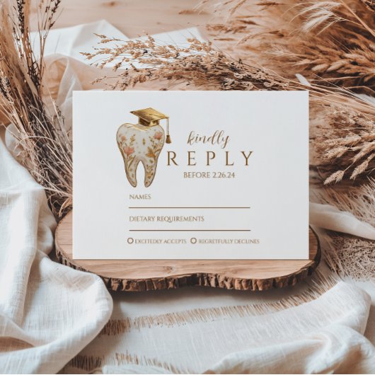 Kintsugi Floral Tooth Graduation Party 出欠カード