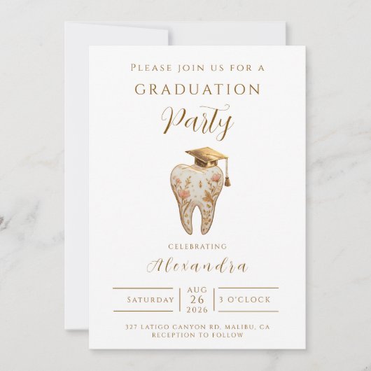 Kintsugi Floral Tooth Graduation Party 招待状 (正面)