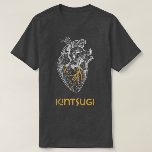 Kintsugi Japanese Pottery Heart with Gold Tシャツ (デザイン正面)