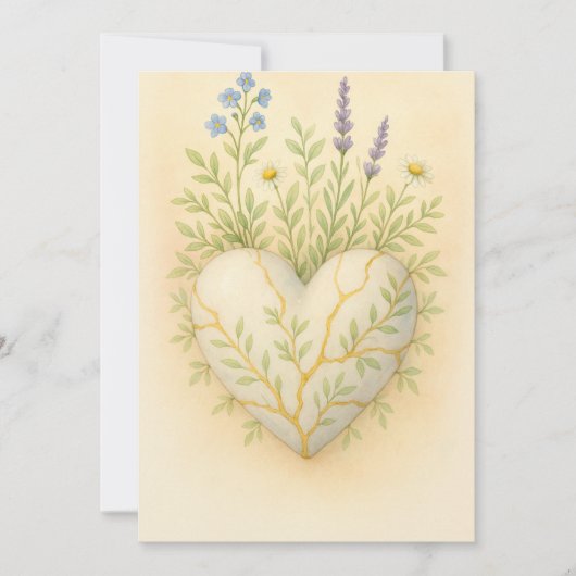 Kintsugi Wildflower Heart Watercolor サンキューカード (正面)