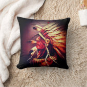 "Kiowa Chief" original art Throw Pillow クッション (ブランケット)
