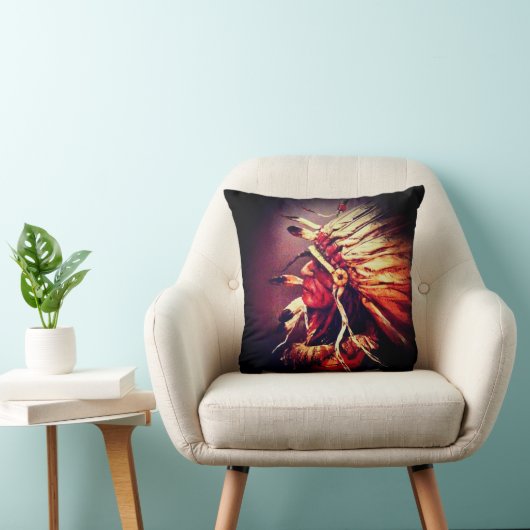 "Kiowa Chief" original art Throw Pillow クッション (椅子)