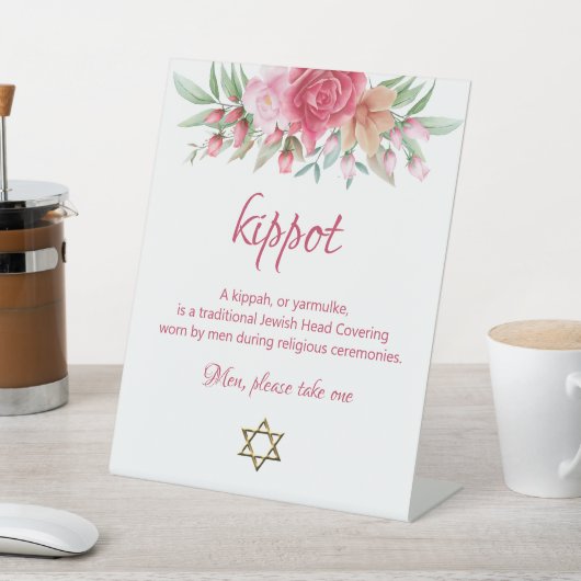 Kippah Yarmulkeテーブルサインピンクローズ赤面結婚ズ 台座サイン (インサイチュ)
