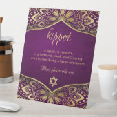 Kippah Yarmulkeテーブル署名金ゴールドマンダラon紫 台座サイン (インサイチュ)