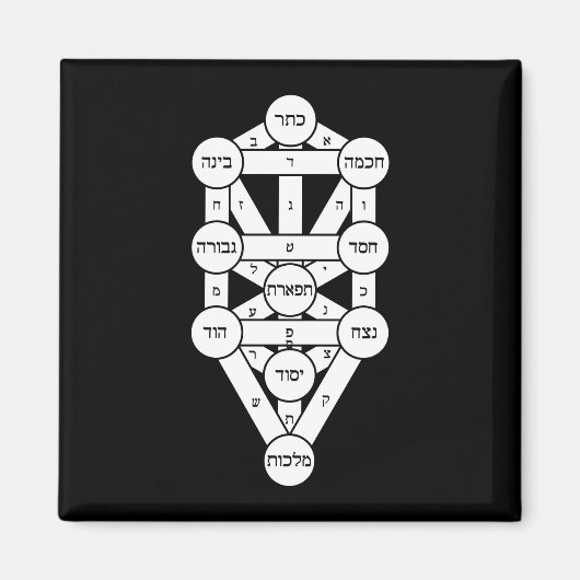 Kircher Tree of Life in Hebrew on Black マグネット (正面)