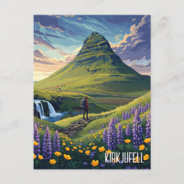Kirkjufelenアイスランド旅行のワイルドフラワー ポストカード