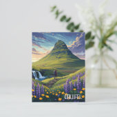 Kirkjufelenアイスランド旅行のワイルドフラワー ポストカード (スタンド正面)