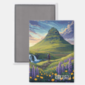 Kirkjufelenアイスランド旅行のワイルドフラワー マグネット (正面/裏面)