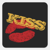 KISSステッカー、赤い唇 - 愛 / パーティー カスタム スクエアシール (正面)
