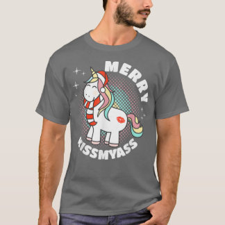 Kissメリー MyAssユニコーンおもしろい恋人の醜いクリスマス Tシャツ