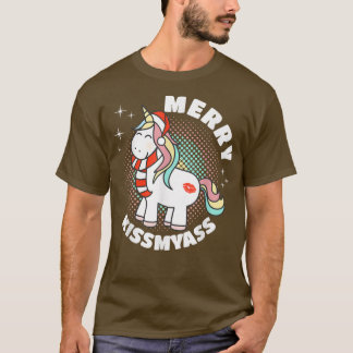 Kissメリー MyAssユニコーンおもしろい恋人の醜いクリスマス Tシャツ