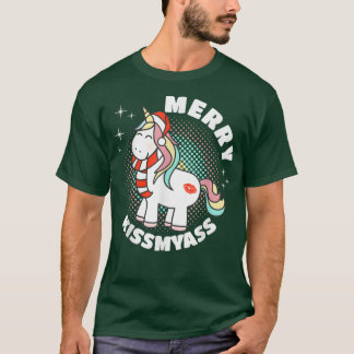 Kissメリー MyAssユニコーンおもしろい恋人の醜いクリスマス Tシャツ