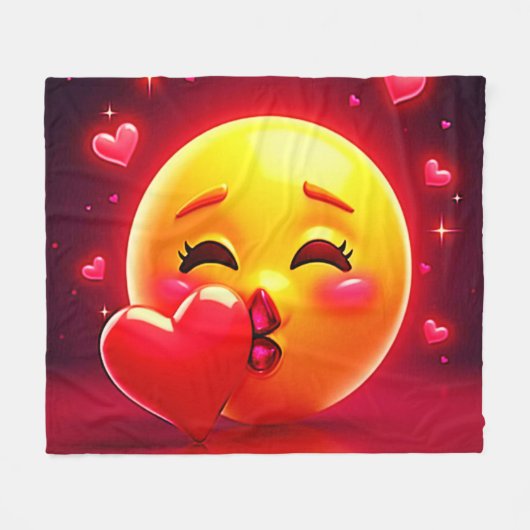 Kiss Emoji: Love and Hearts Art フリースブランケット (正面(横))