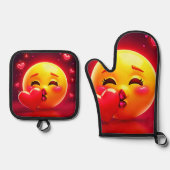 Kiss Emoji: Love and Hearts Art 鍋つかみ&鍋敷きセット (正面)