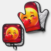 Kiss Emoji: Love and Hearts Art 鍋つかみ&鍋敷きセット (正面/裏面)