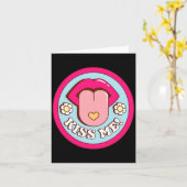 Kiss Me Flower Tongue Out Valentines Day Womens Me カード (黄色い花)